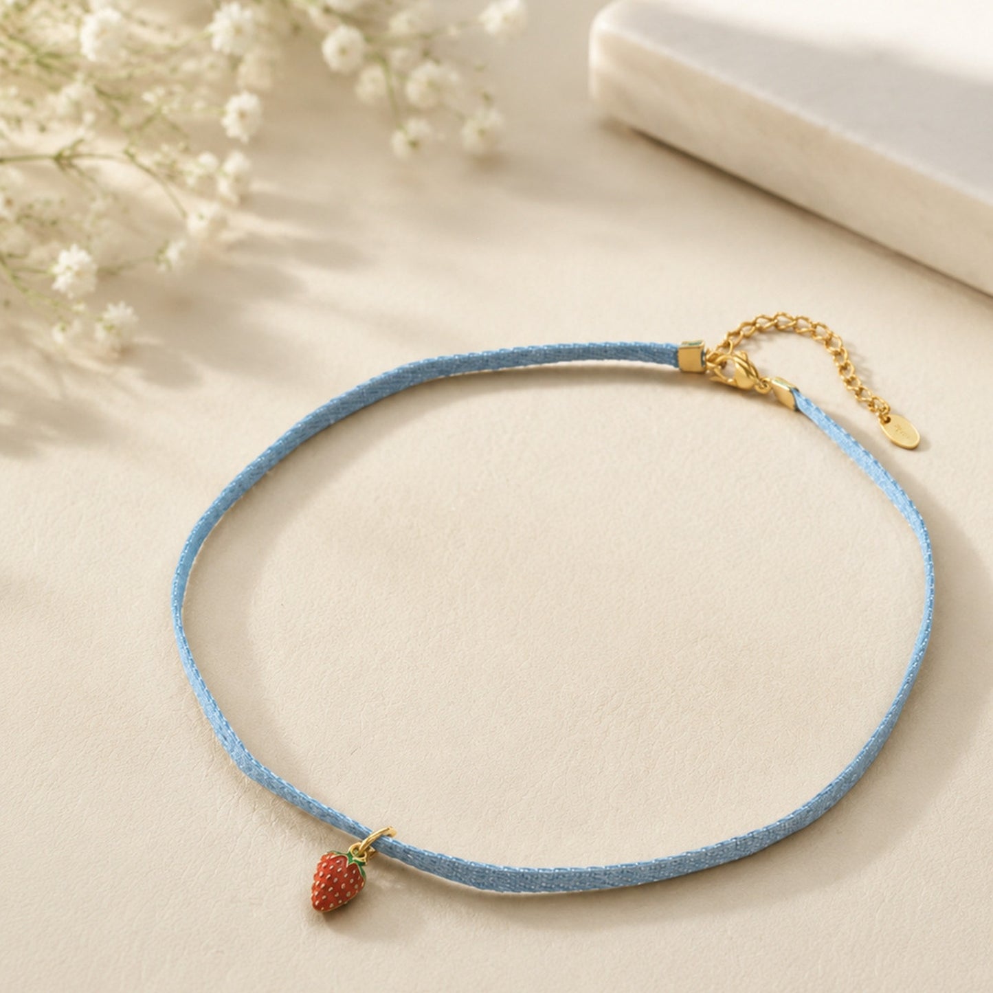 Stainless Steel Denim Rope Strawberry Pendant Sweet Fruit Wind Daily Collar Clavicle Chain Necklace