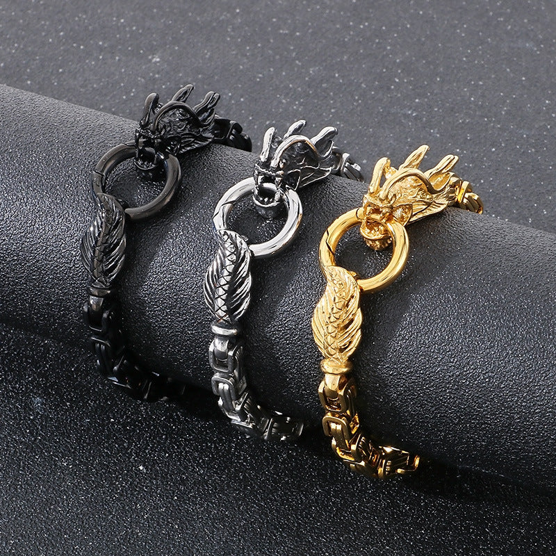 Planderful Zodiac Bracelet for Men Steel Dragon Emperor Chain