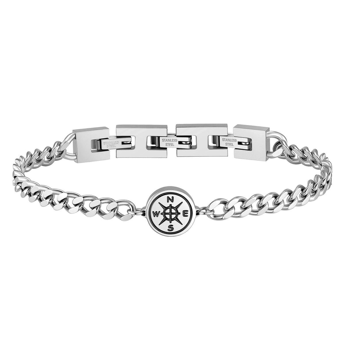 Cuban Chain Compass Gold-Plated Stainless Steel Bracelet for Men