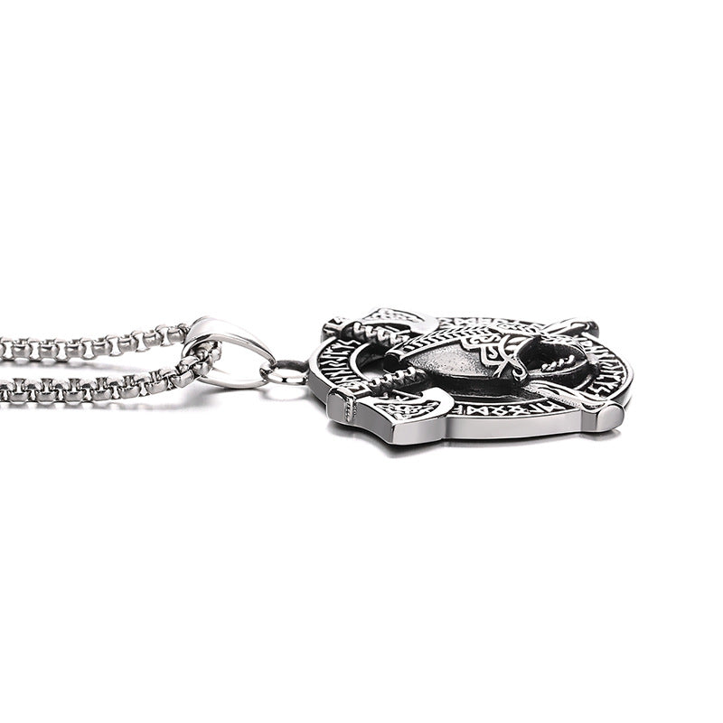 Steel Necklace - Statement Spartan Warrior Double Axe Pendant For Men Bold Hip Hop Style Jewelry