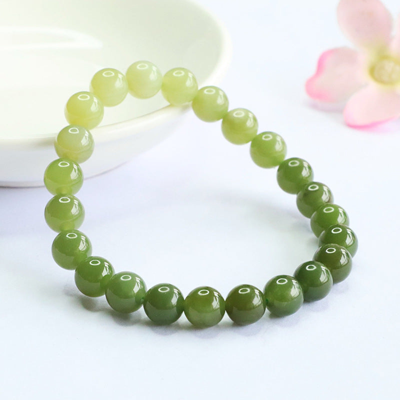 Gradient Hetian Jade Round Bead Bracelet