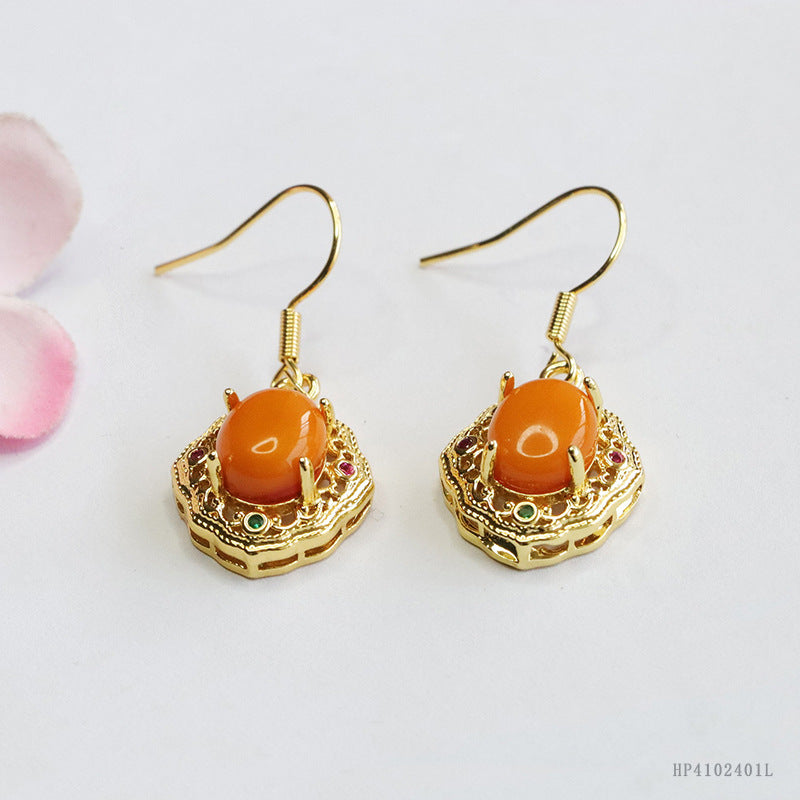 Vintage Beeswax Amber Openwork Earrings