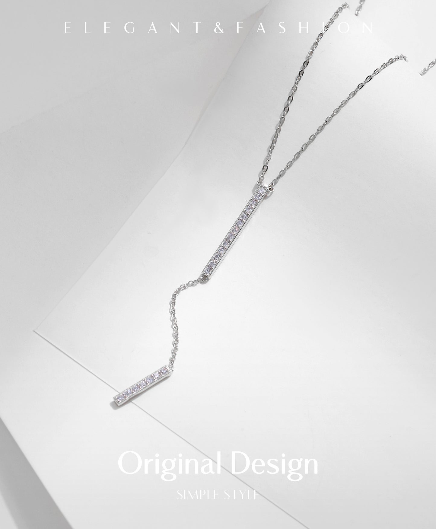 Planderful Everyday Genie S925 Sterling Silver Long Y Chain Necklace – Elegant Fashion Zircon Embellished
