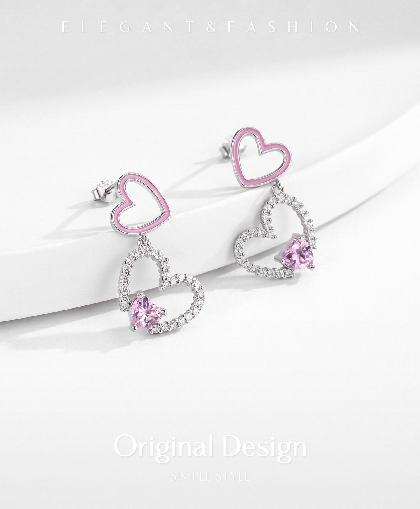Planderful Everyday Genie Earrings – Elegant Double Love Design with Zircon