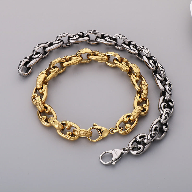 Elegant 18k Gold Floral O-Chain Bracelet for Men - Japanese and Korean Retro Design in Stainless Steel
