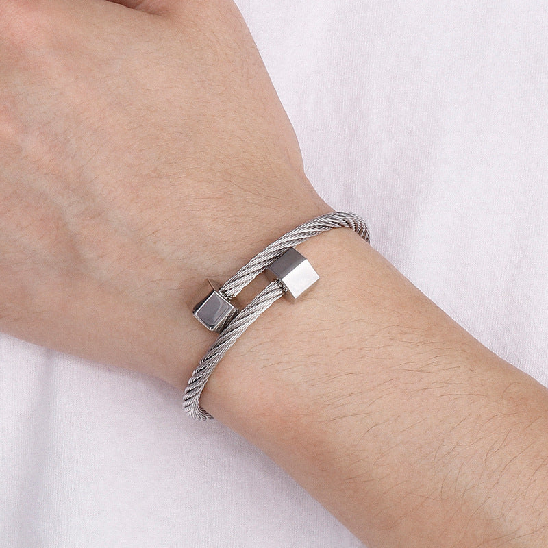 Hexagonal Open Elastic Bracelet – Men's Titanium Steel Winding Geometric Weiya Bracelet