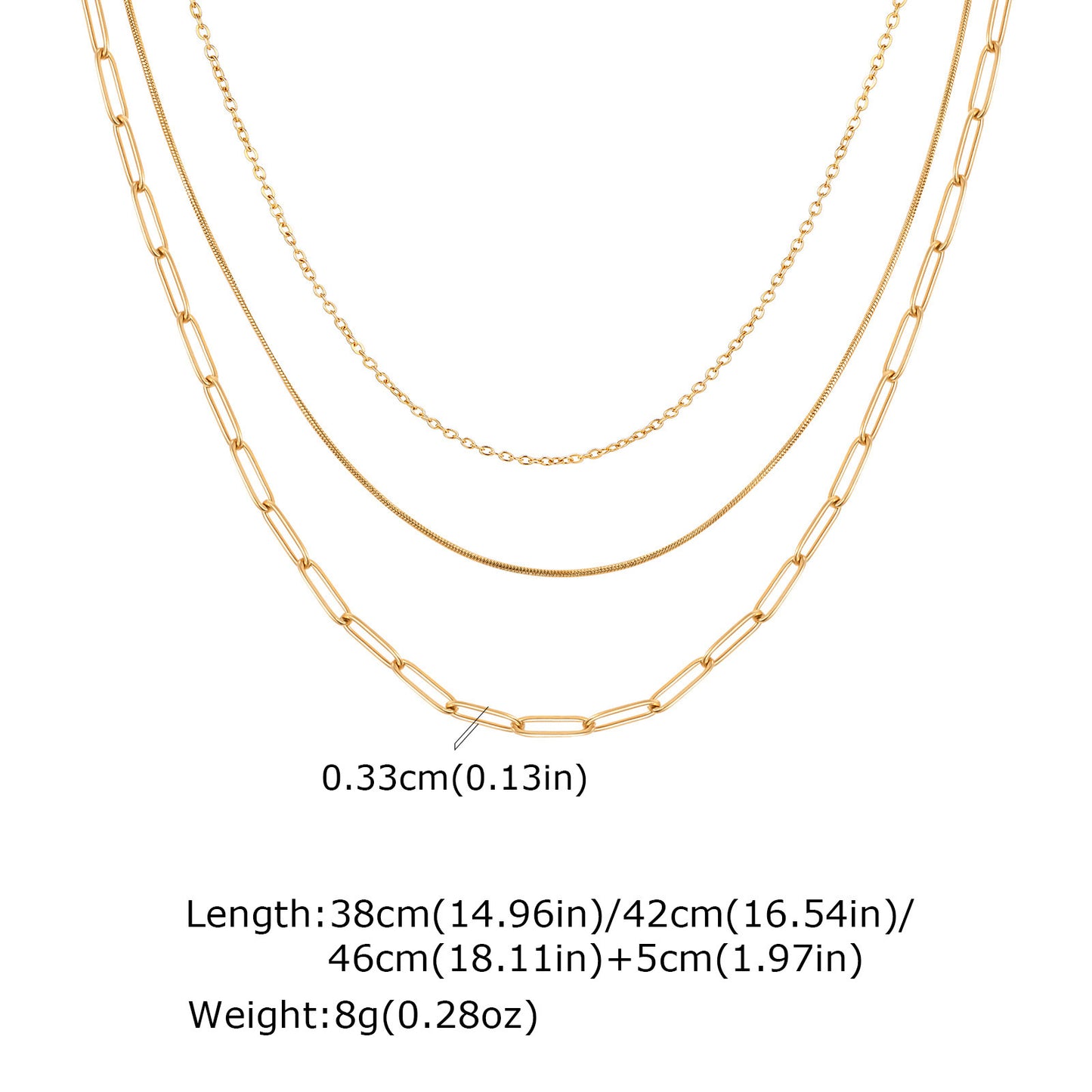 Stainless Steel Flat Cross Chain Round Snake Chain Small Square Chain Triple Gold Necklace
