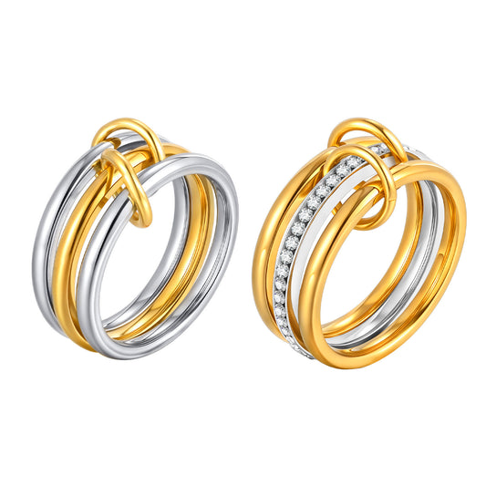 Two-Color Multi-Ring Zircon Stainless Steel Ring Stacked With Titanium Steel Ring