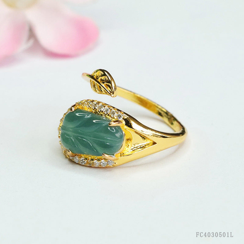 Blue Water Jadeite Leaf 7*12 mm Ring
