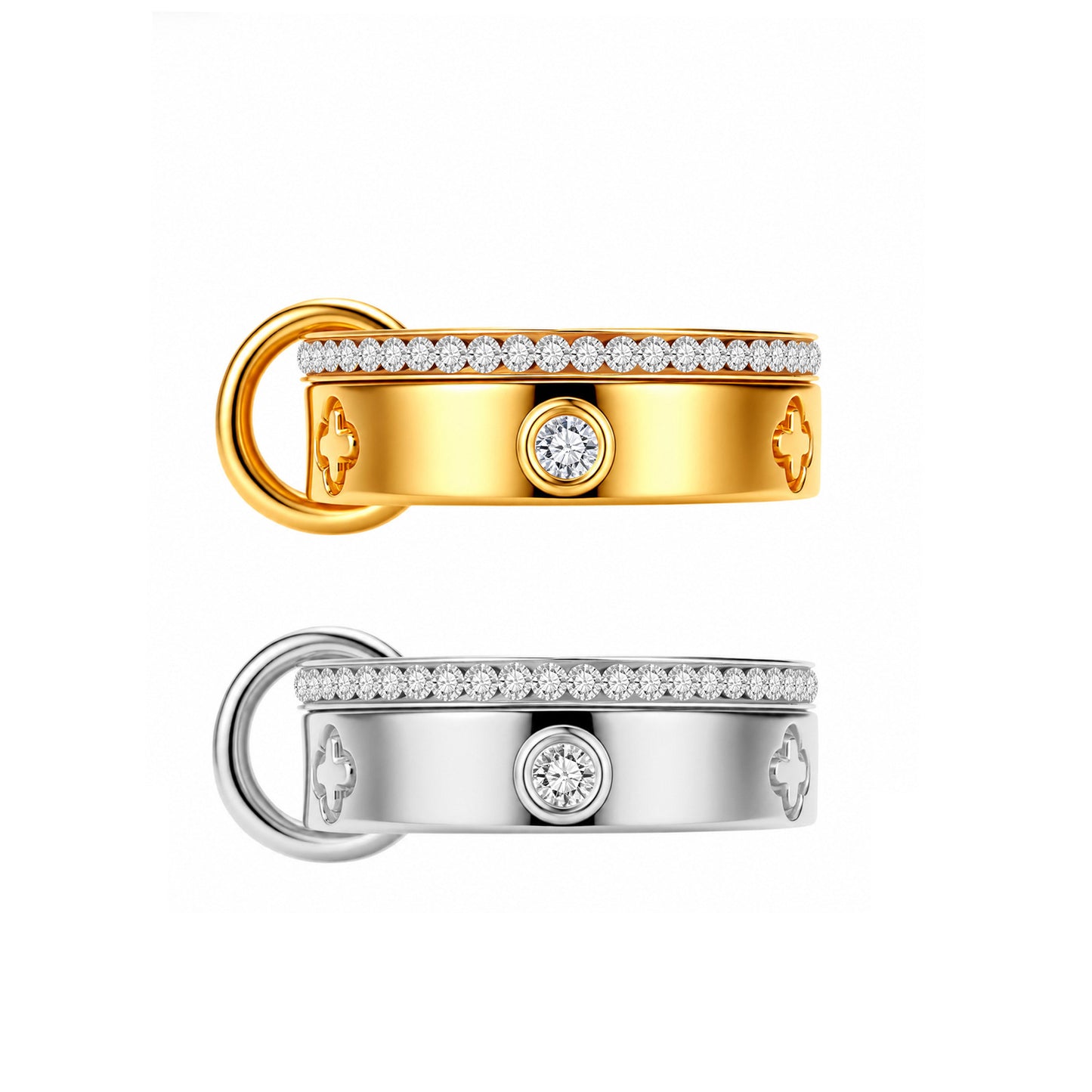 Planderful Interlocking Zircon Ring Stainless Steel Couple Ring Gold And Silver Two Tone Unisex Everyday Genie