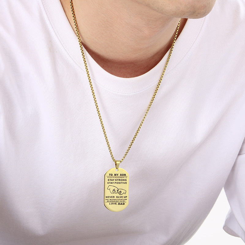 Popular Laser Stainless Steel To My Son English Letters Father'S Day Military Pendant Necklace