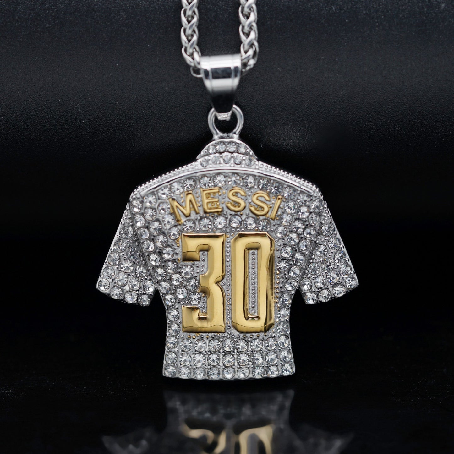 Planderful Football Jersey Pendant No 30 Titanium Steel Gold Plated Zircon Unisex Statement Necklace