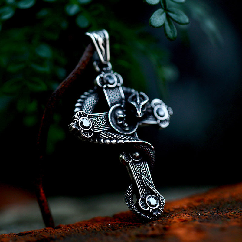 Titanium Steel Retro Cross Dragon Pendant for Men - Foreign Trade Inlaid Stone Jewelry