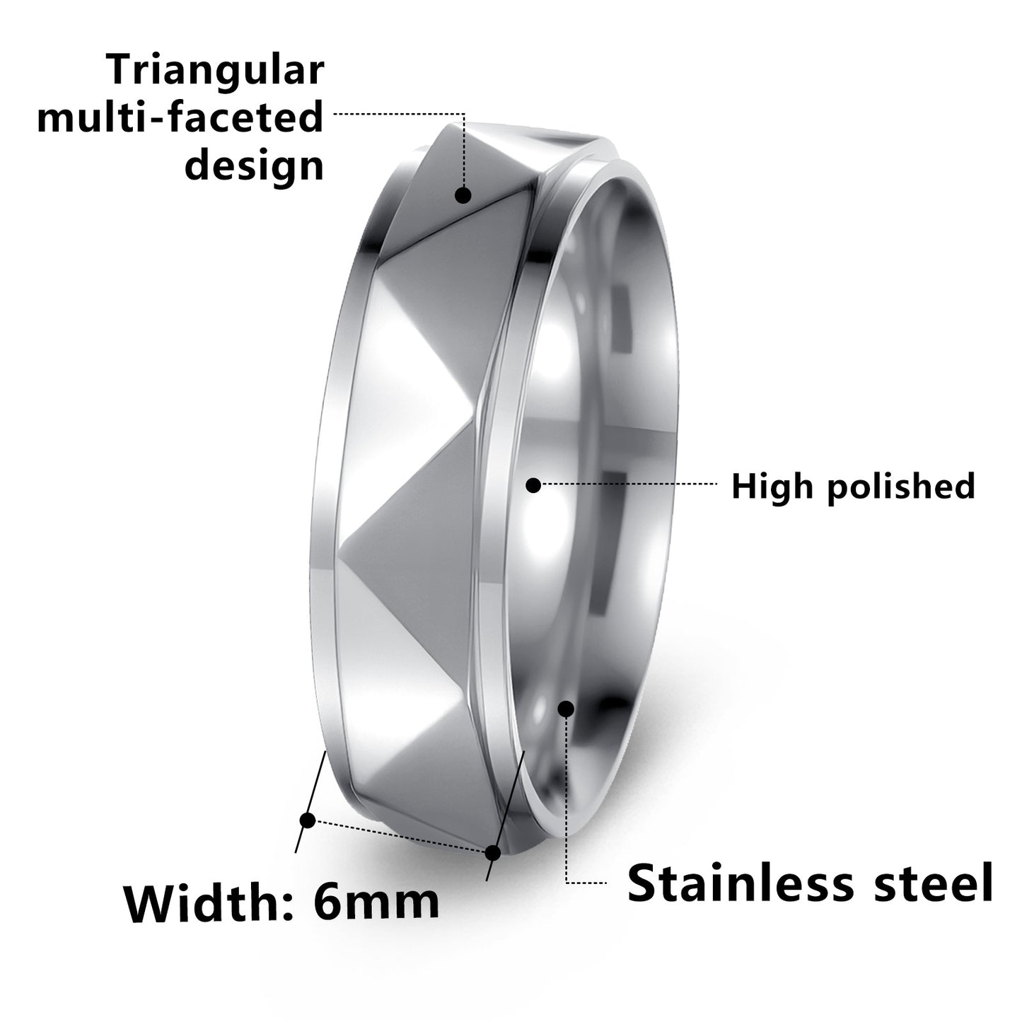 Planderful Everyday Genie Punk Ring 6mm Triangle Stainless Steel Unisex Jewelry For Men And Women
