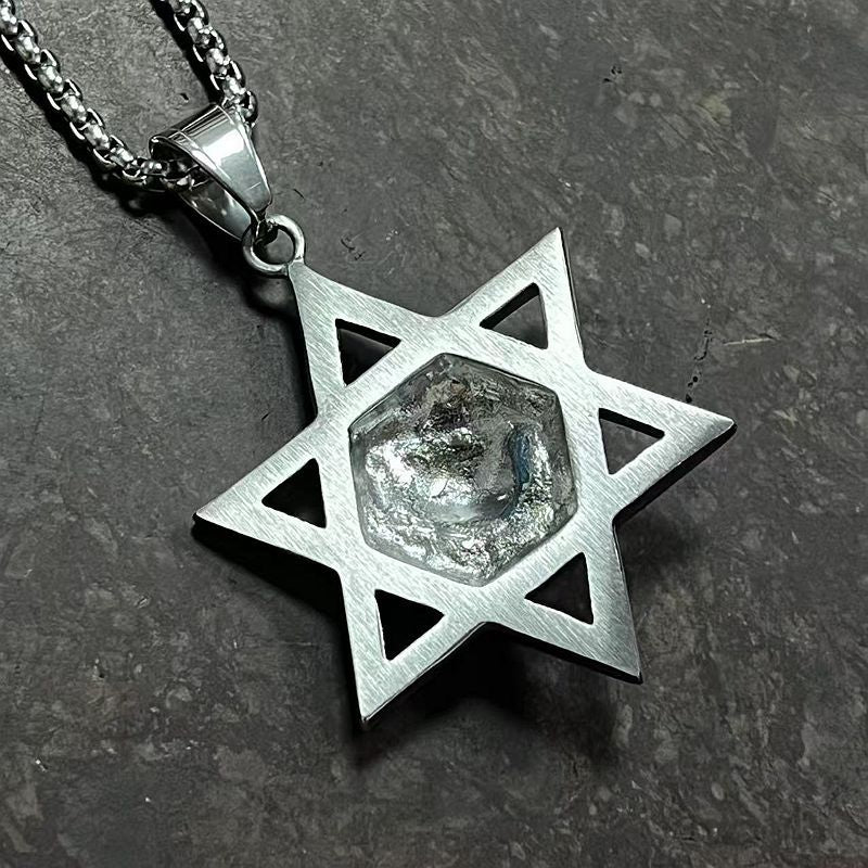 Planderful Everyday Genie Lion Head Hexagram Pendant Necklace Stainless Steel Zircon Unisex Jewelry