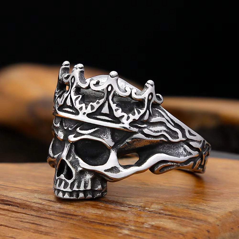 Vintage Skull Crown Stainless Steel Men's Ring