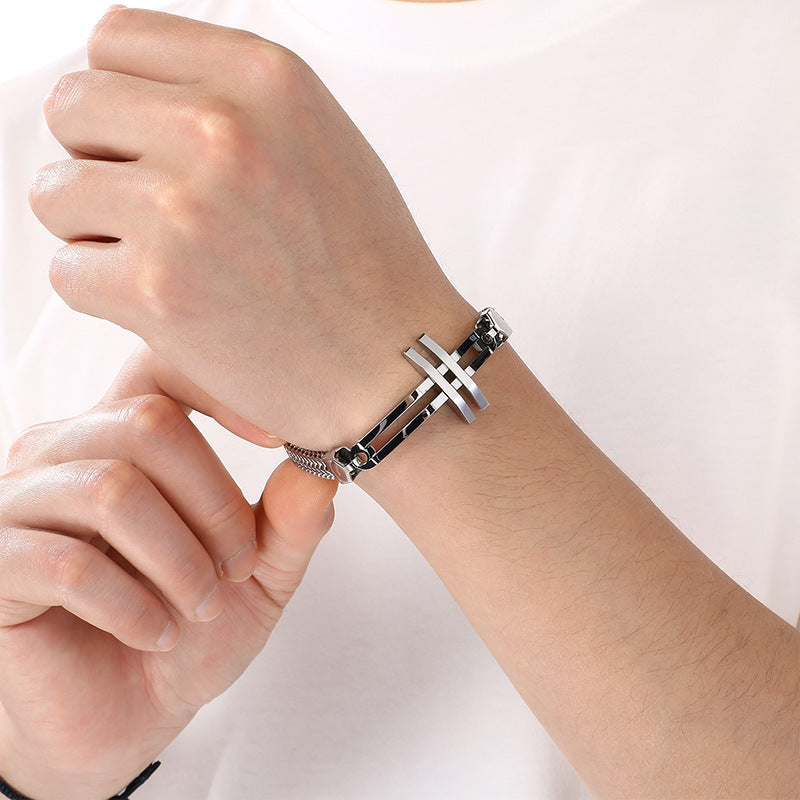 Street Shot Stainless Steel Keel Chain Men's Bracelet – Design Hollow Cross