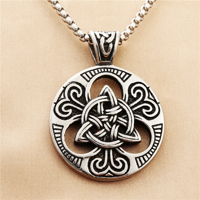 Personalized Vintage Titanium Steel Irish Flower Pendant Necklace for Men