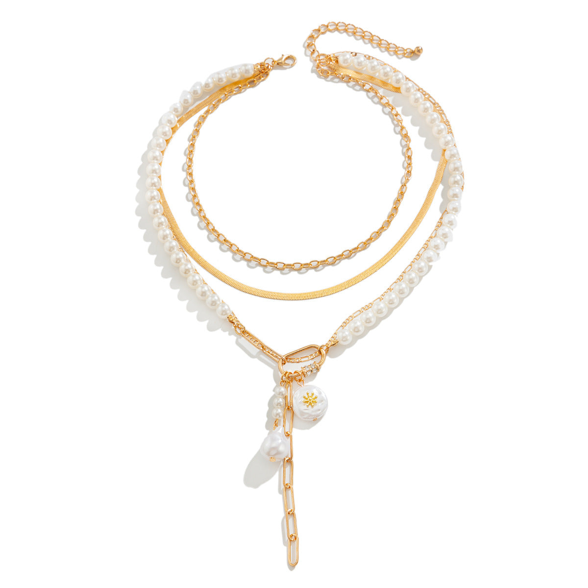 Baroque Pearl & Snake Chain Layered Necklace