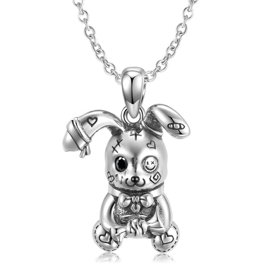 Graffiti Doll Rabbit Pendant Silver Necklace