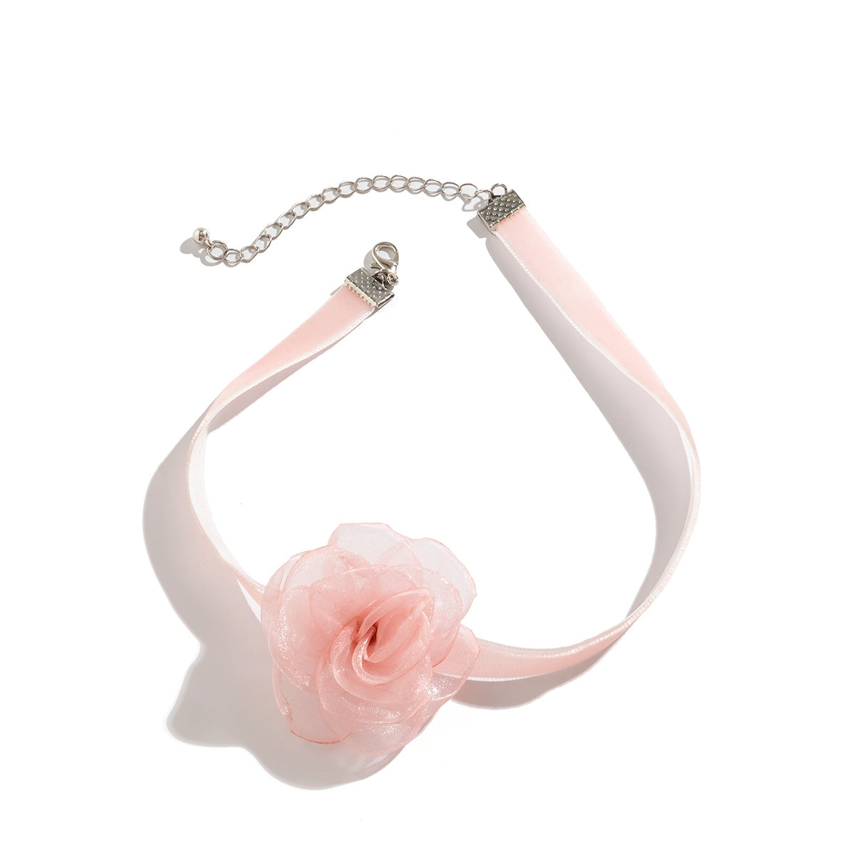 Exquisite Handmade Mesh Flower Choker Necklace with Custom Ribbon Closure, Large Blossom, High-Quality Imported Jewelry