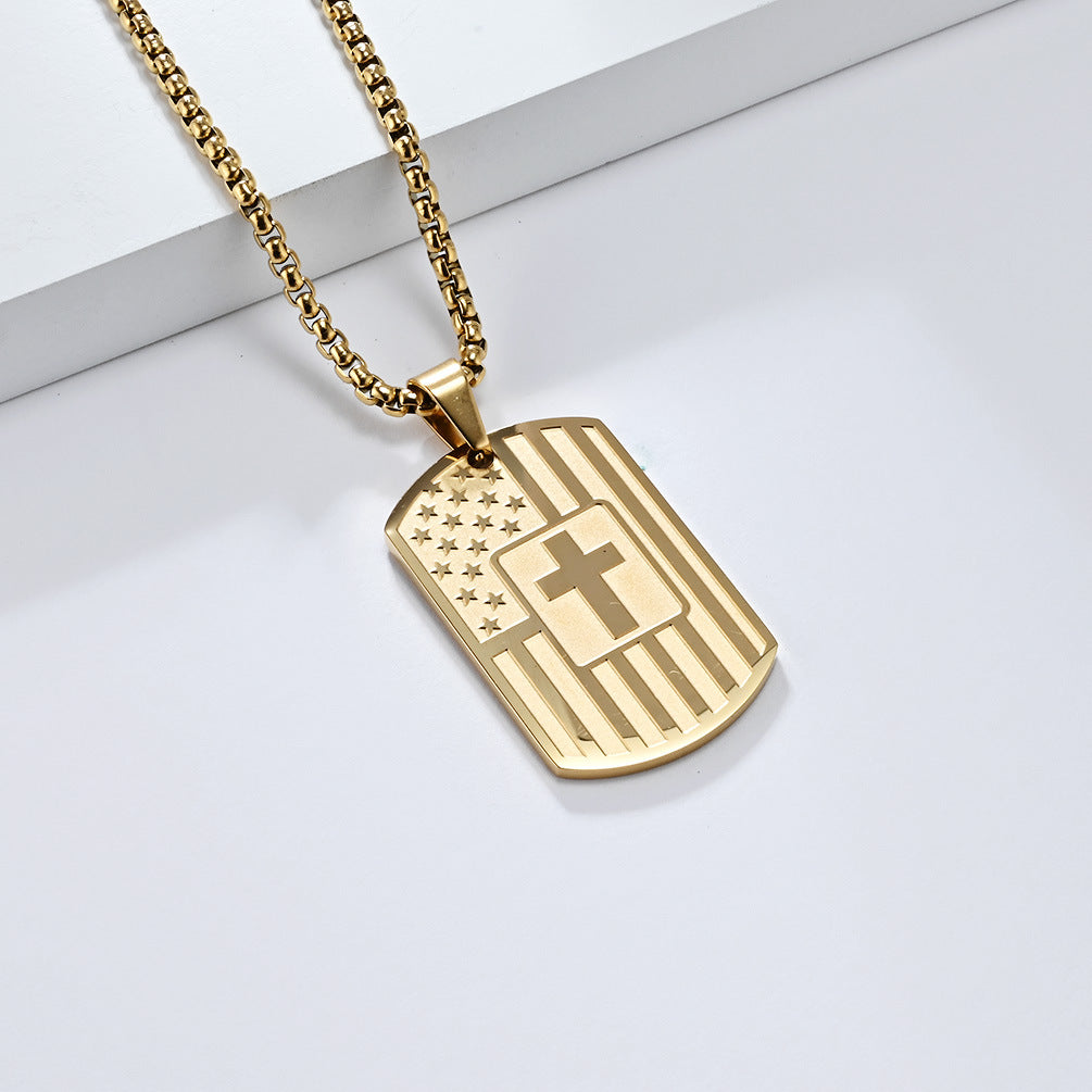 European and American Stars and Stripes Cross Necklace Gift