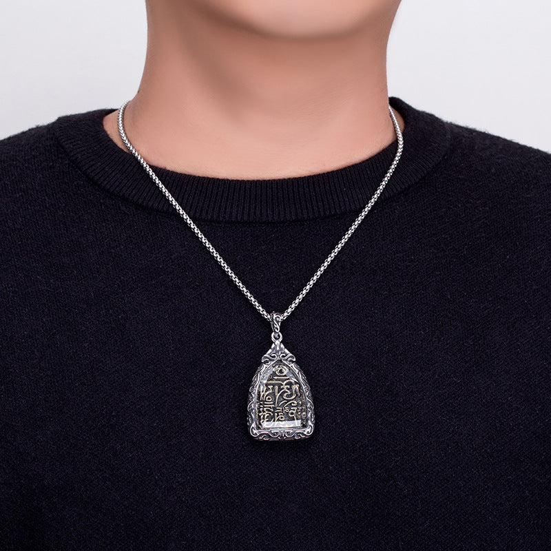 Steel Necklace - Vintage Guardian Gods Zodiac Buddha Stainless Steel Retro Design Everyday Wear