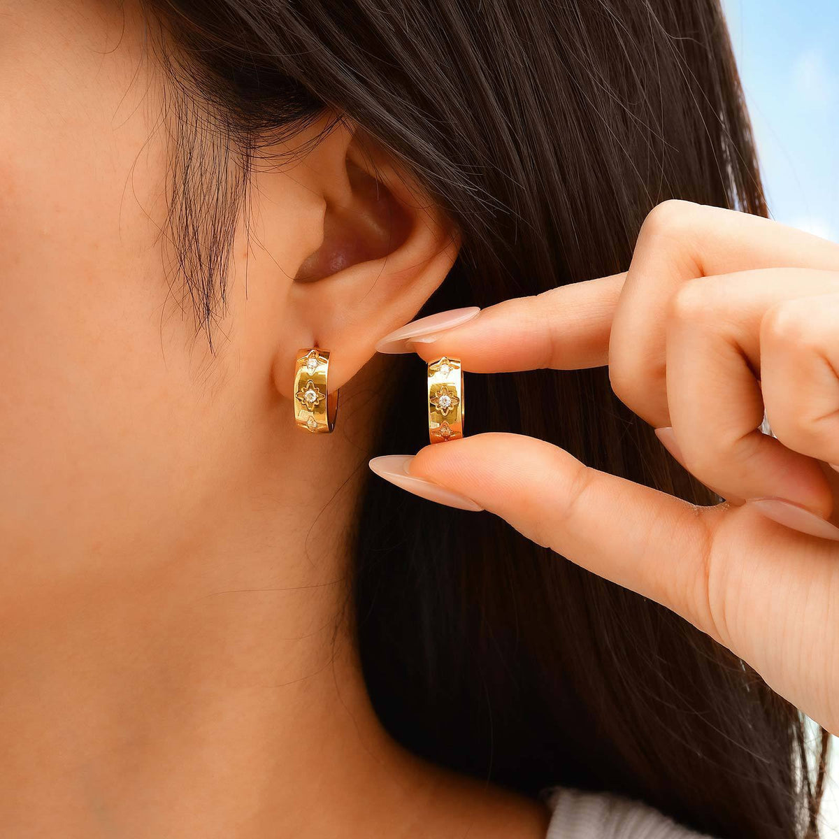 Gold-Tone Crystal Starburst Huggie Hoop Earrings