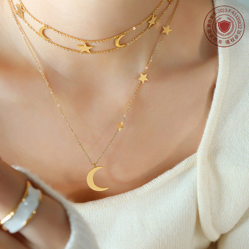 Celestial Charm Double Layer Necklace Set - Women's Titanium Steel Jewelry