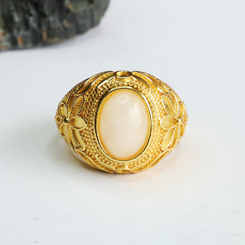 White Hetian Jade Petal Ring