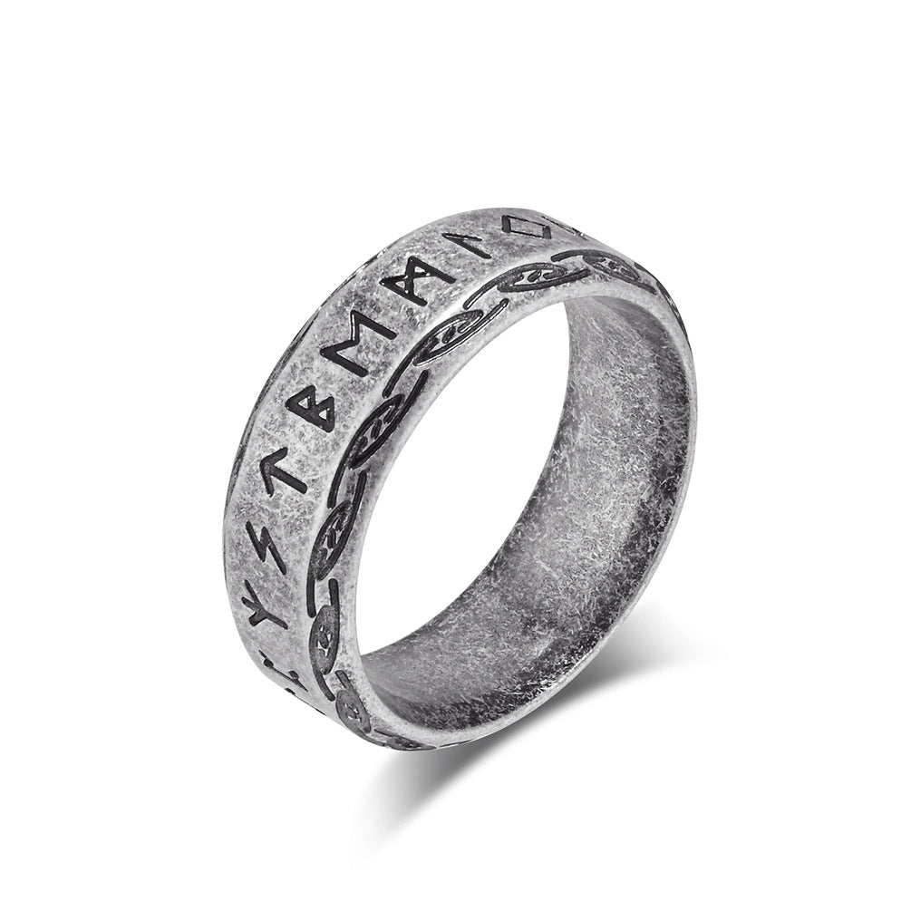 Nordic Retro Viking Text Titanium Steel Ring for Men