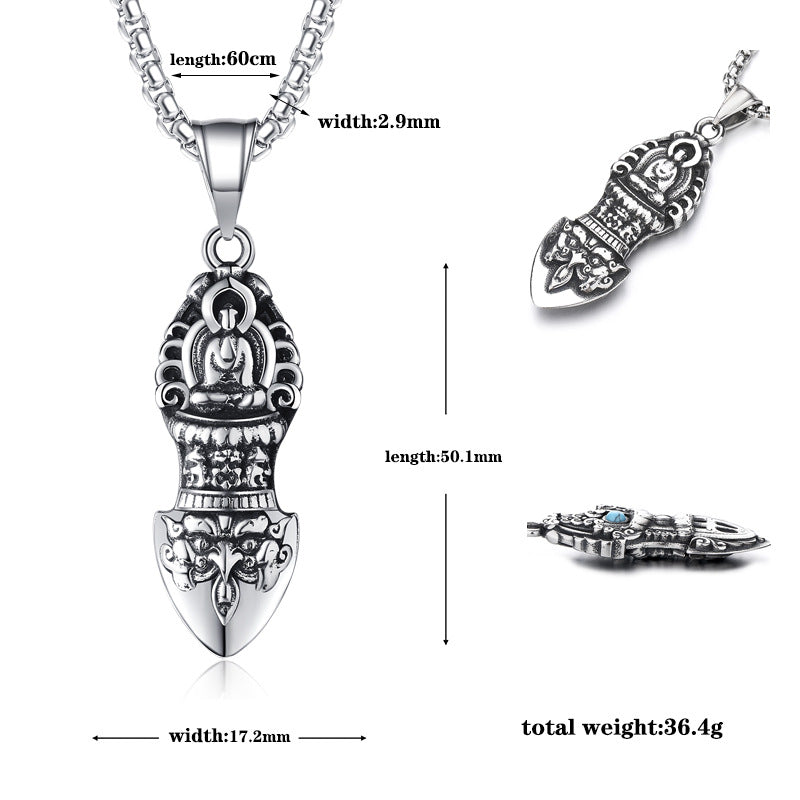 Steel Necklace - Vintage Vajra Pendant Ethnic Double-Headed Design For Everyday Wear