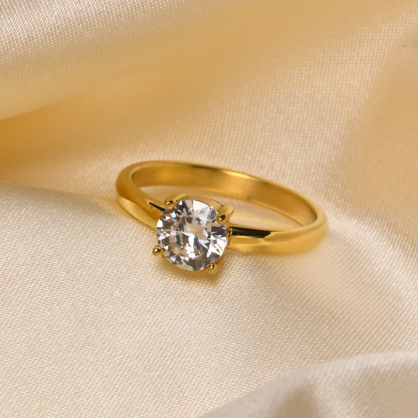 Various Stainless Steel 18K Gold White Black Square Zircon Ring Women