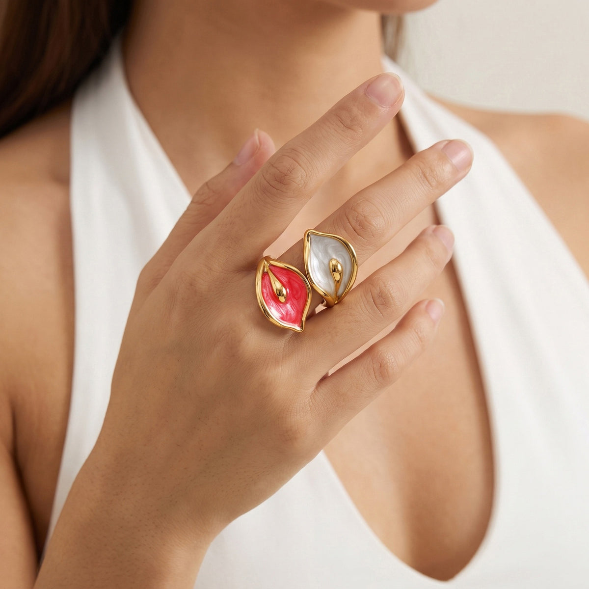 Women's Ring Stainless Steel Drip Glaze Calla Lily Daily Matching Exquisite Cold Wind