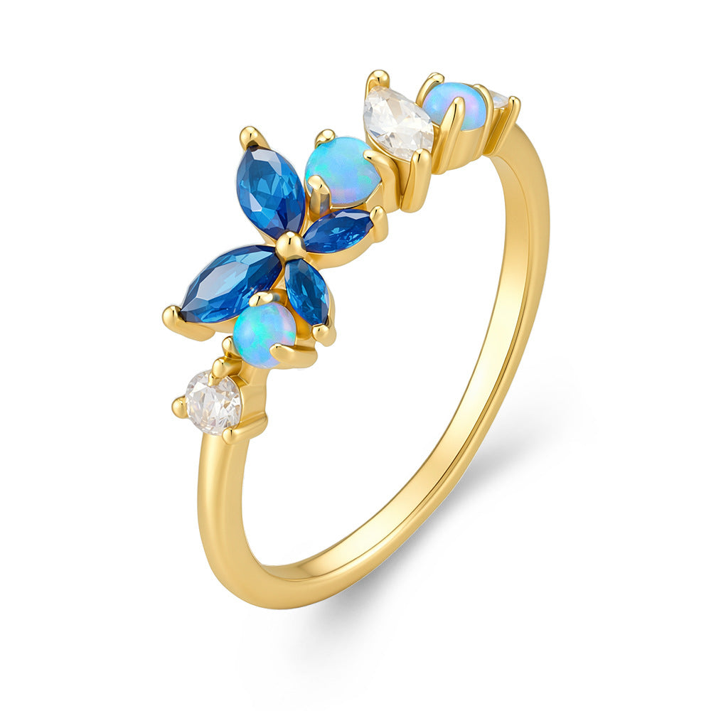 S925 Sterling Silver Zircon Opal Butterfly Ring