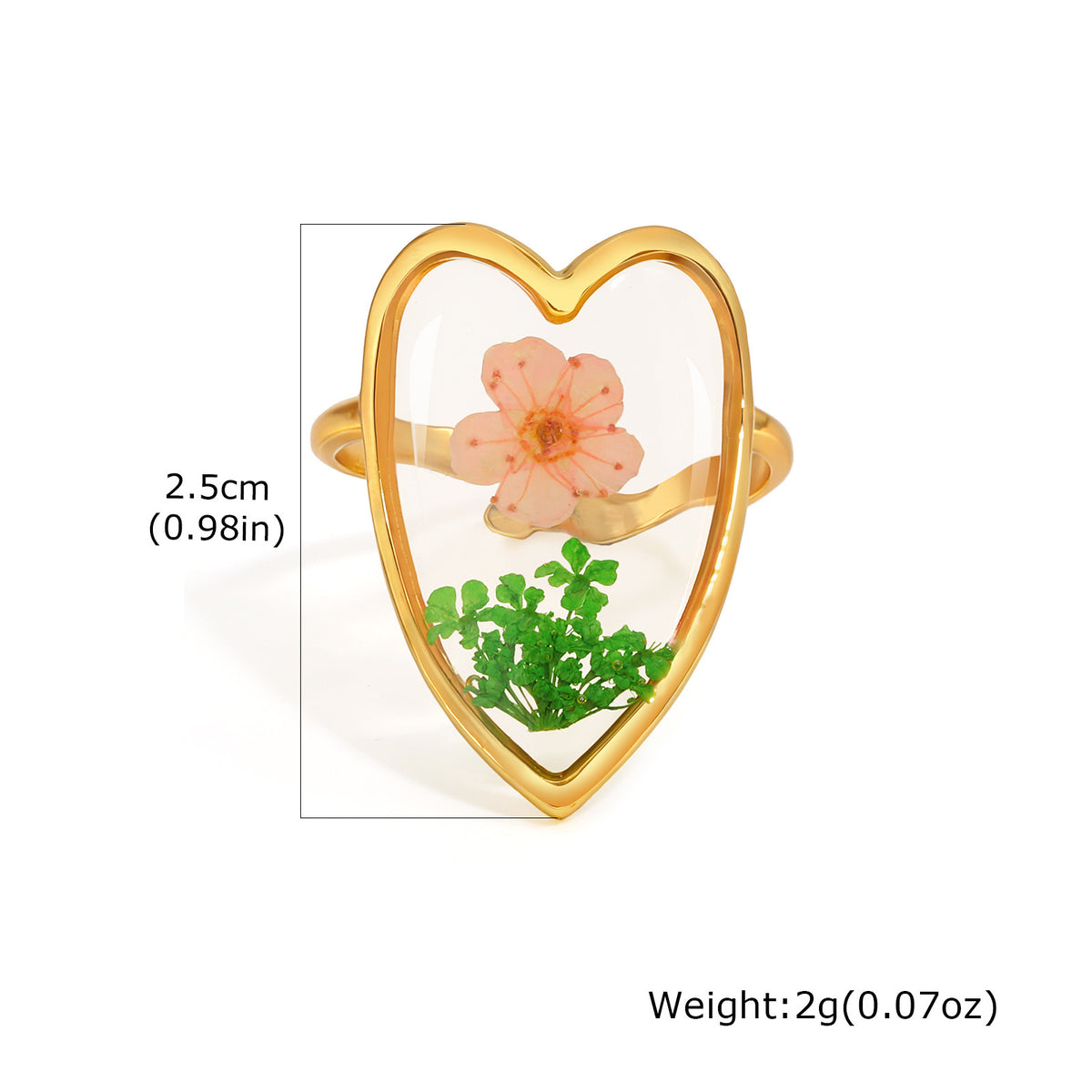 Stainless Steel Handmade Dried Flower Ring Women's Design Sense Round Heart-Shaped Glue