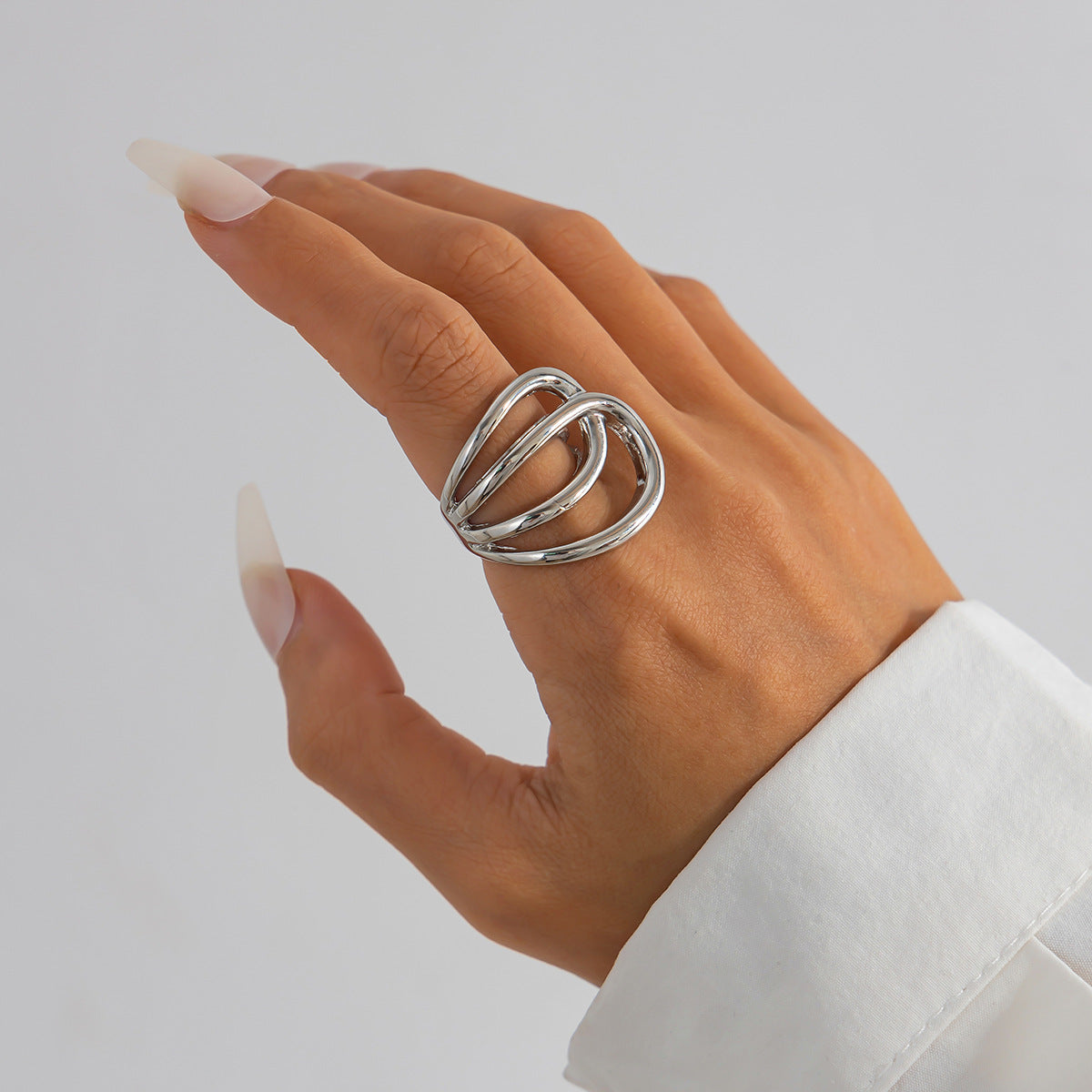 Planderful Geometric Line Ring for Women Hollow Joint Minimalist Statement Jewelry Vienna Verve