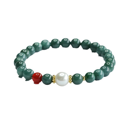 Blue Water Jadeite Round Bead & Agate Beaded Bracelet