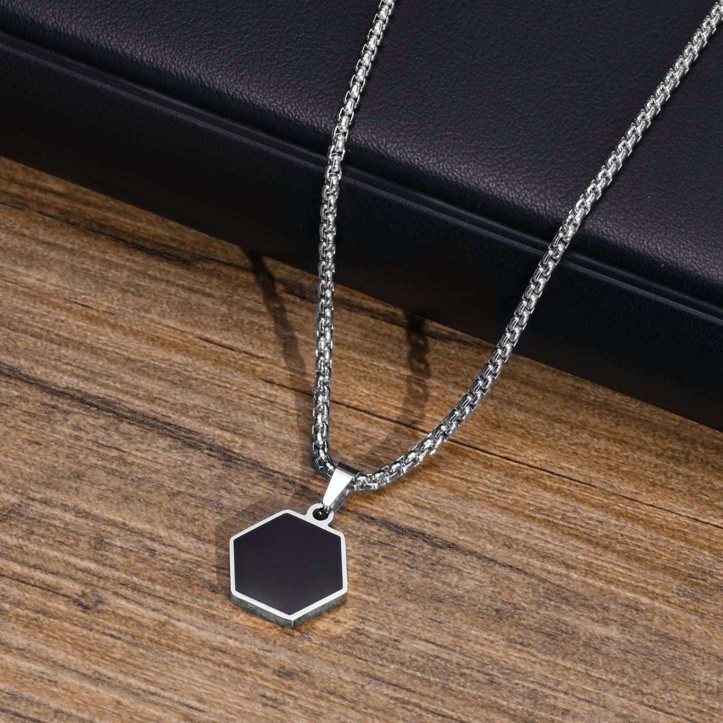Men's Geometric Necklace Stainless Steel Hexagonal Pendant