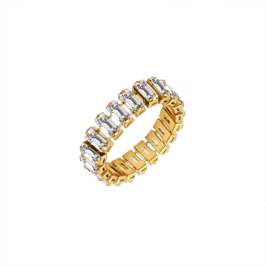18k Gold Plated French Style Zircon Ring - Elegant Titanium Steel Jewelry