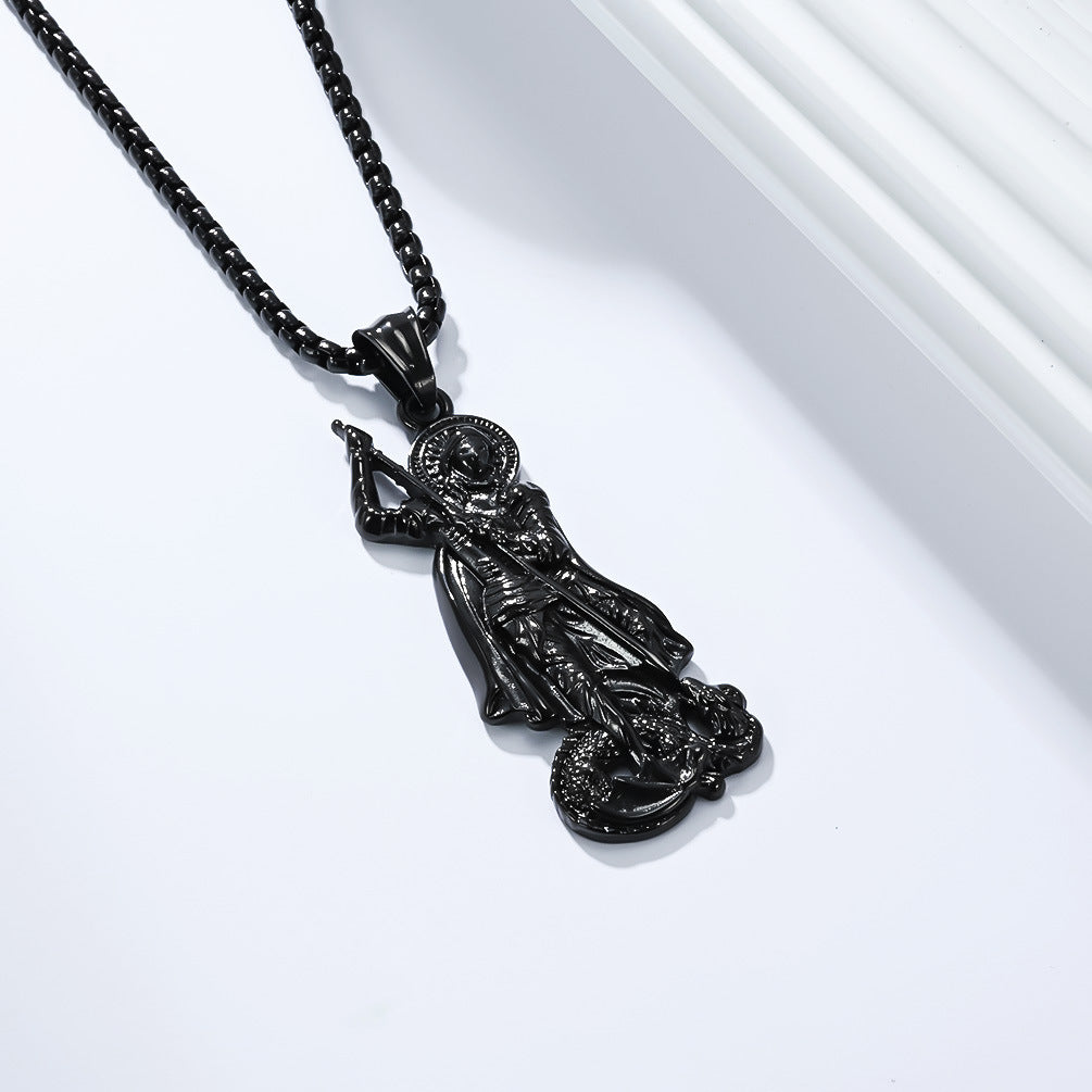 Planderful St George Dragon Pendant Stainless Steel For Men Retro Literary Style Necklace