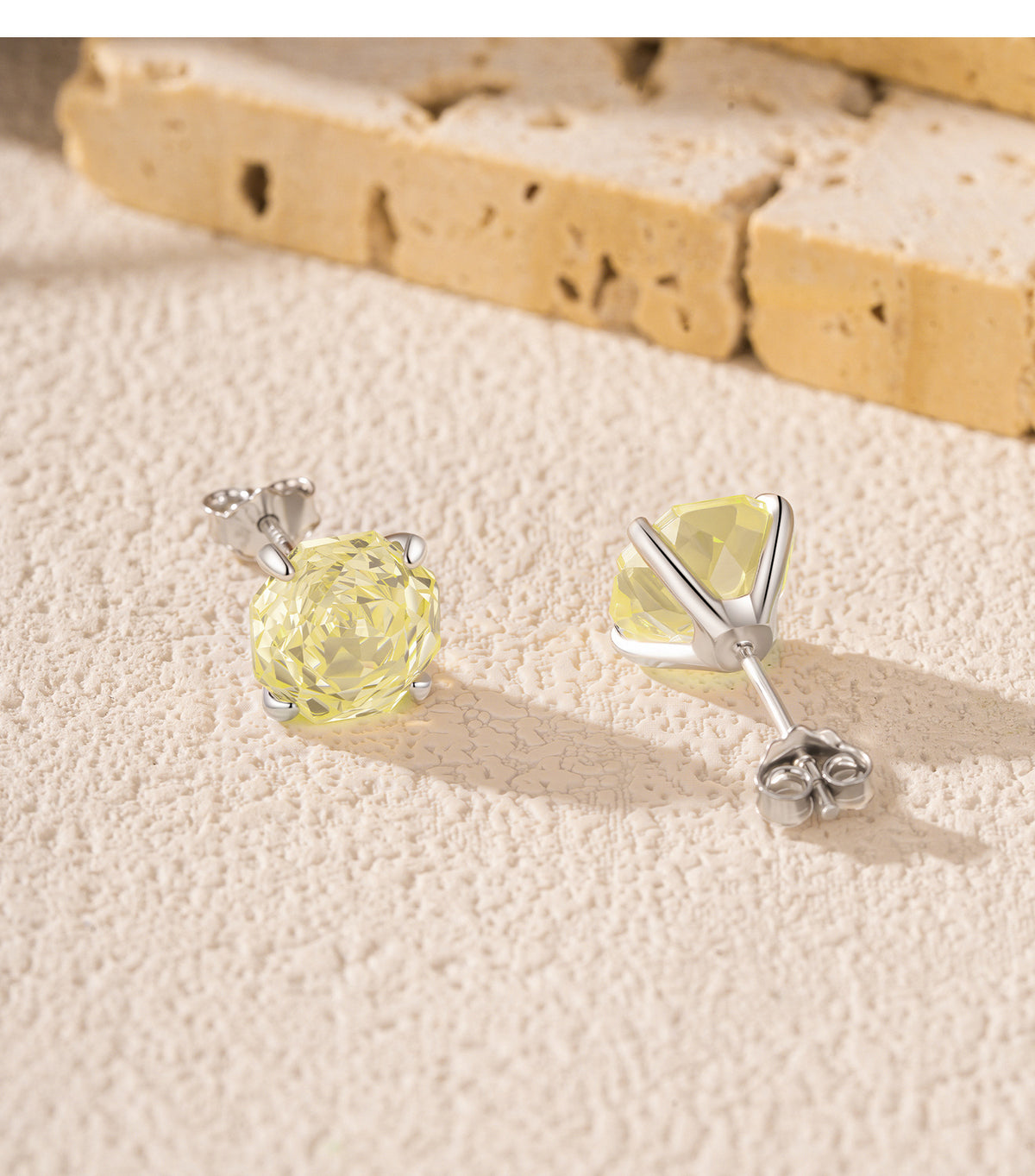 925 Sterling Silver Octagonal Soft Yellow Zircon Stud Earrings