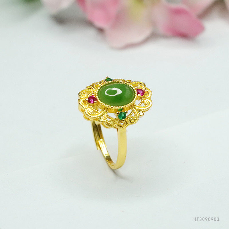 Hetian Jasper Vintage Openwork Ring