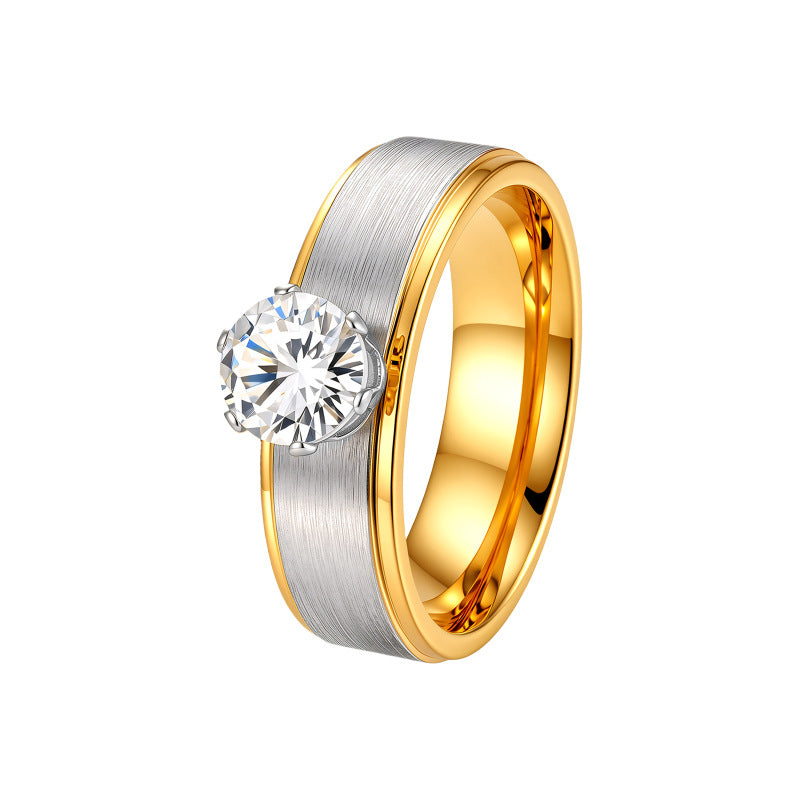 Stainless Steel Zircon Ring Two Tone Gold And Silver Elegant Unisex Couple Jewelry By Planderful Everyday Genie