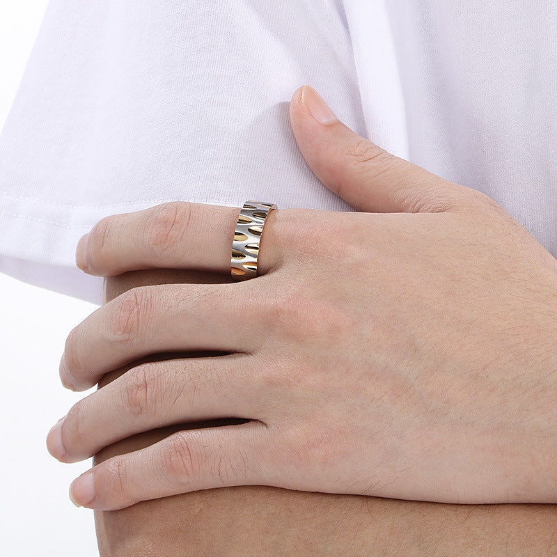 Planderful Mens Ring Titanium Steel Water Ripple Design
