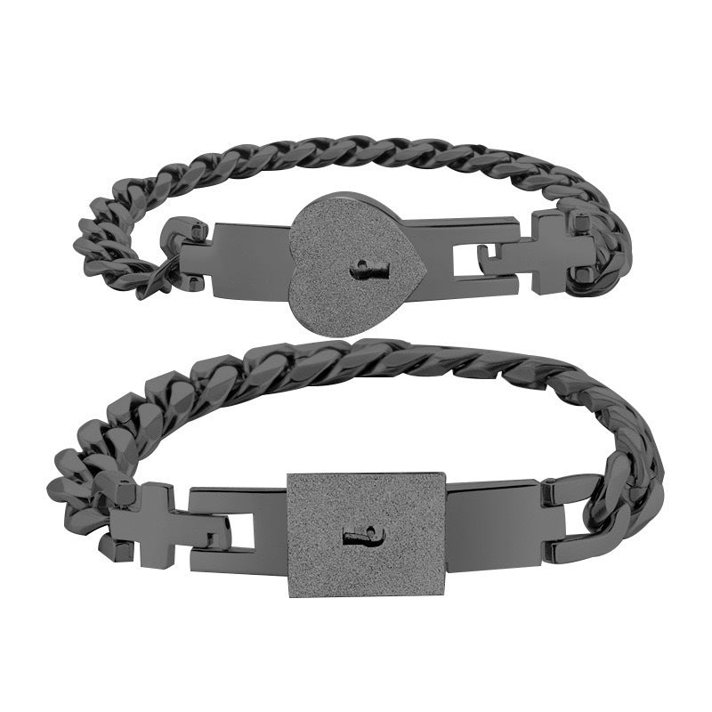 Planderful Premium Stainless Steel Couple Bracelet Concentric Lock Key Design for Couples