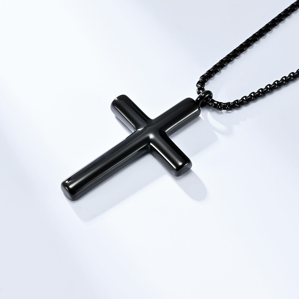 Planderful Cross Necklace Titanium Steel Unisex Geometric Curved Pendant Sleek Durable Everyday Genie