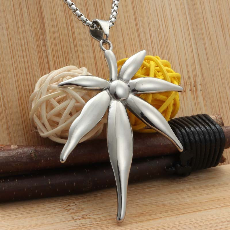Customized Titanium Steel Floral Pendant - Retro Punk Necklace for Men and Women by Planderful