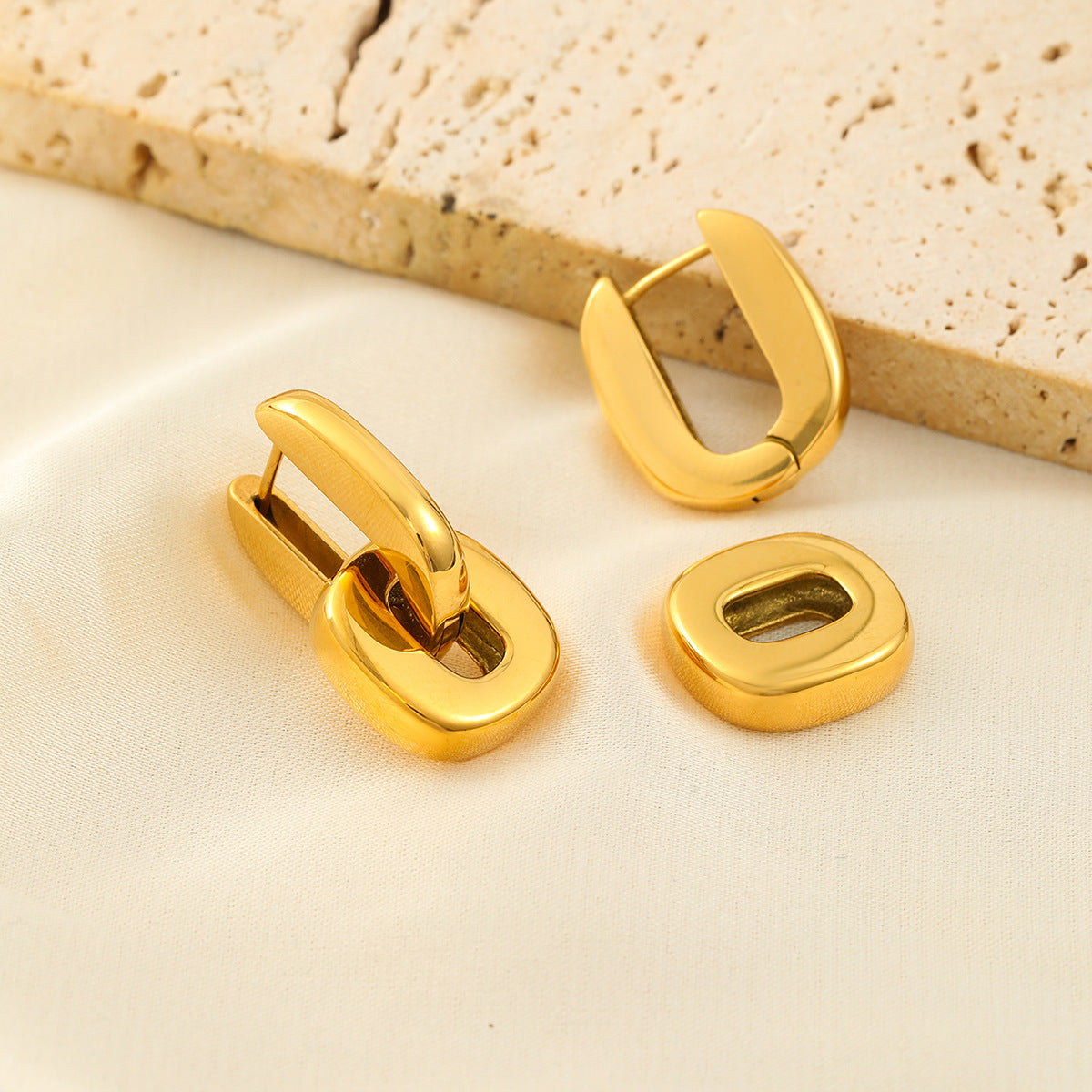 Planderful Vienna Verve Stainless Steel U Shaped Ear Buckle Earrings Removable Chain Ring Everyday Jewelry