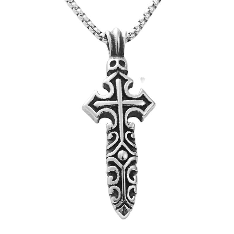 Titanium Steel Cross Sword Pendant Necklace for Men - Retro Punk Style